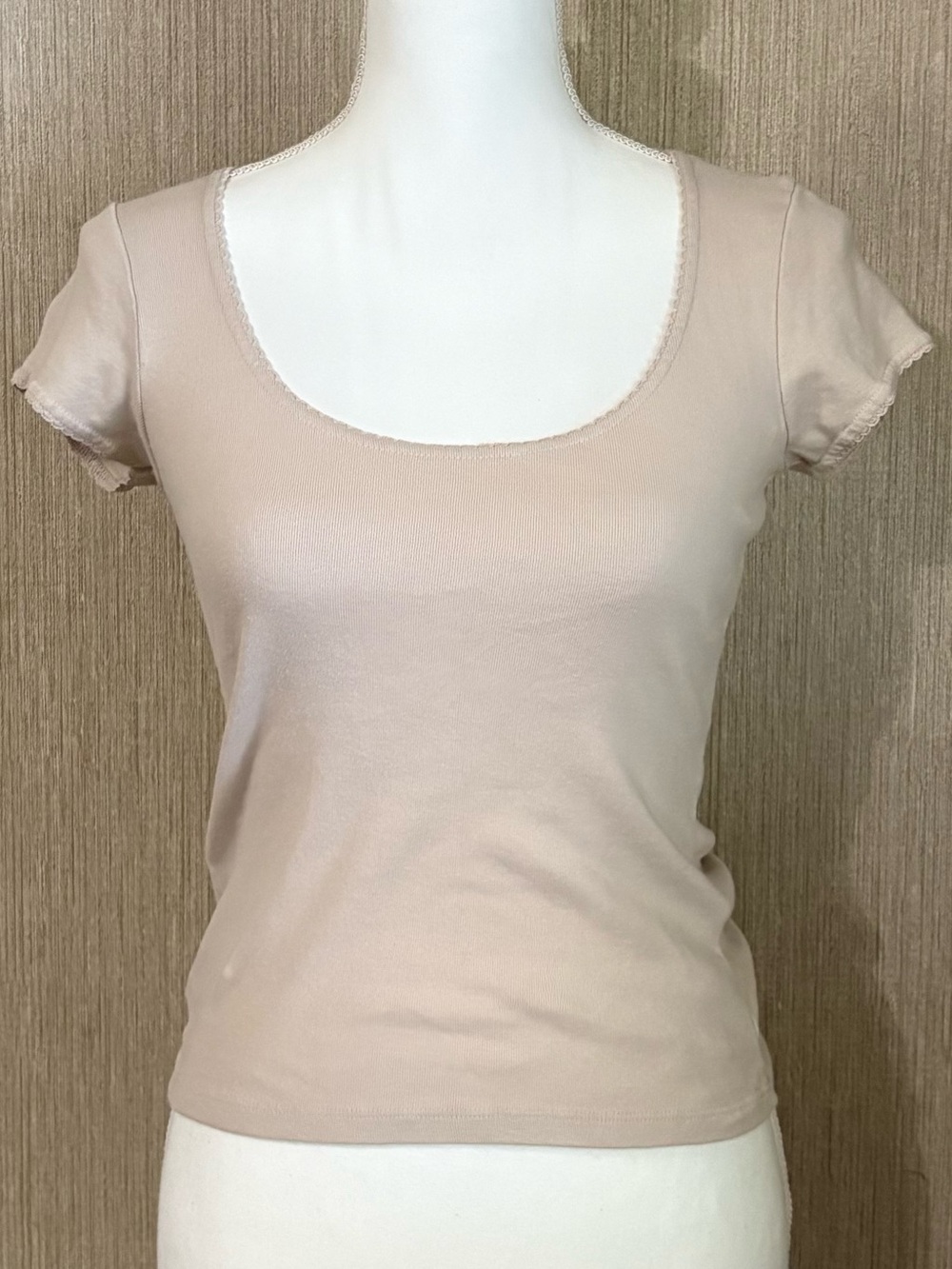 Brandy Melville Neutral Beige Scoop Neck Short Sleeve Tee